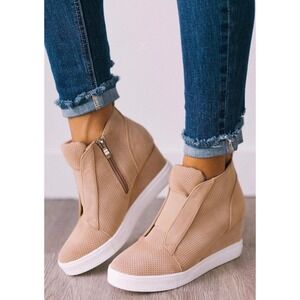 CCOCCI Zoey Tan  Perforated Wedge High Top Sneakers Women's 7 Zip Side